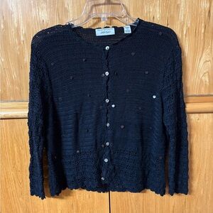 Lord & Taylor Black Women's Crochet Cardigan with Sequin and Button Details